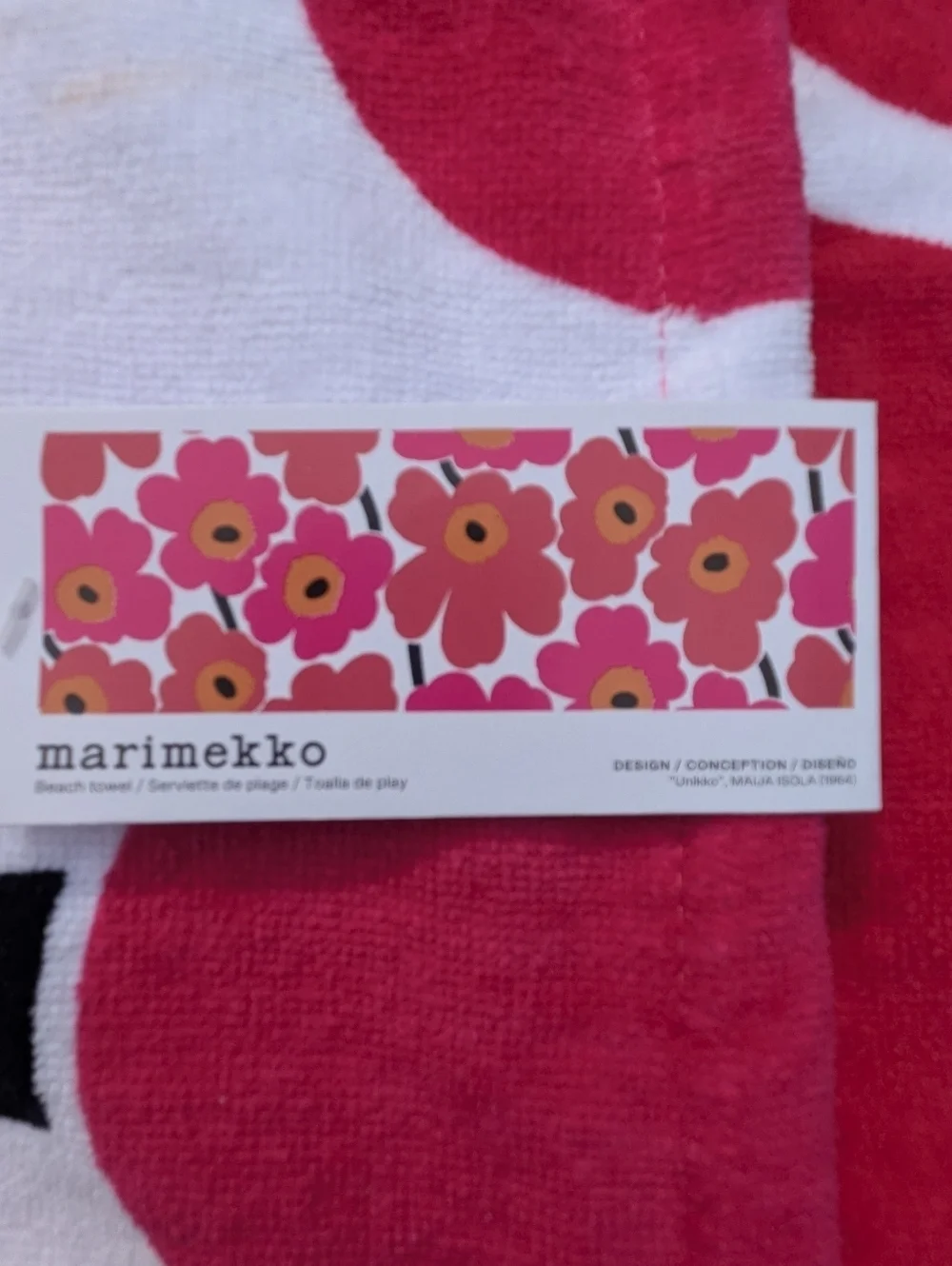 Marimekko Unikko Towel Red Pink White Floral Beach Bath Towel Finnish Design New